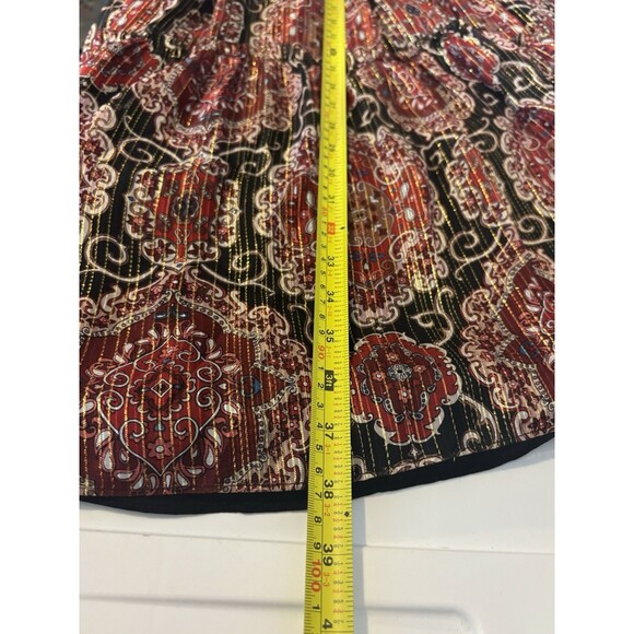 Kate Spade So Foxy Pleated Dress Silk Blend Red Metallic Medallion 6 boho Tierd - Picture 7 of 16